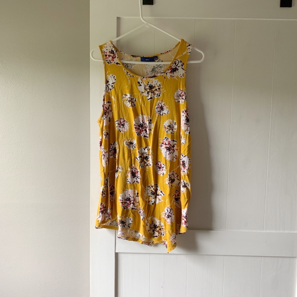 apt 9 floral mustard tank top